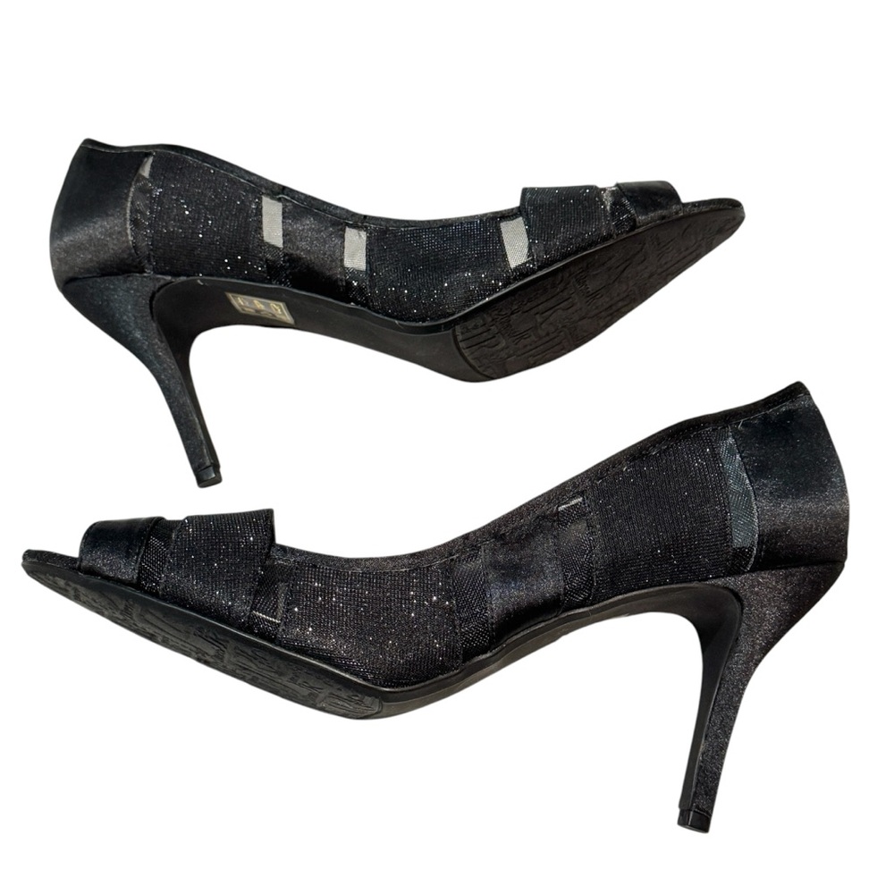 J.RENEE JEMMA black PUMPS heels GLITTER sparkle fabric PEEP TOE formal womens 13